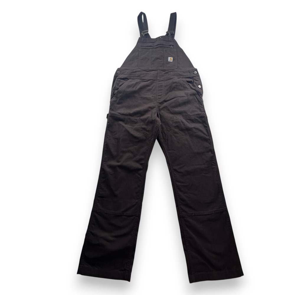Carhartt Womens Rugged Flex Canvas Bib Overalls Loose Fit Brown OR2438-W Medium